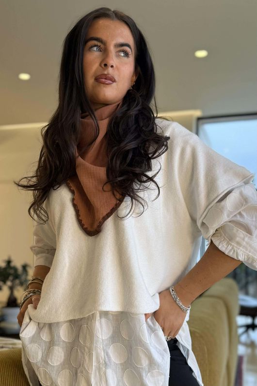 Pia Whipstitch Neckerchief Dark Tan & Chocolate /20=